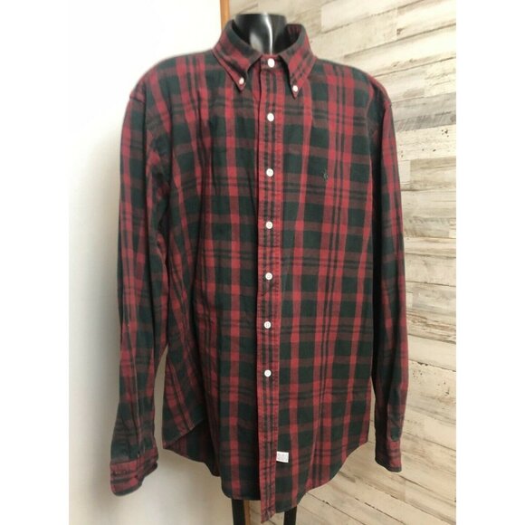 Ralph Lauren Polo Men's Dark Red & Green Plaid Button-Down Shirt 100% Cotton XL - Picture 1 of 5